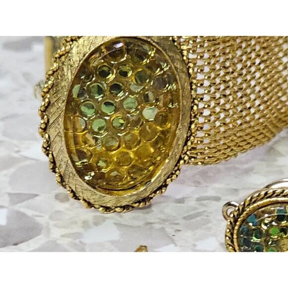 Classy Mid Century Vintage Cuff Link & Tie Pin Textured Honeycombs - Picture 4 of 6